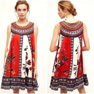 Anthropologie Cirque Swing Dress Knee Length Orange